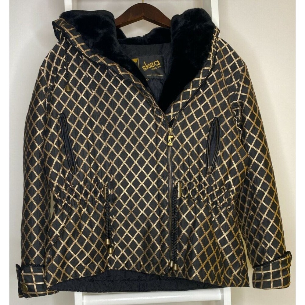 Skea Paris Ski Jacket Womens 10 Black Long Sleeve Lattice Hoodie Vail